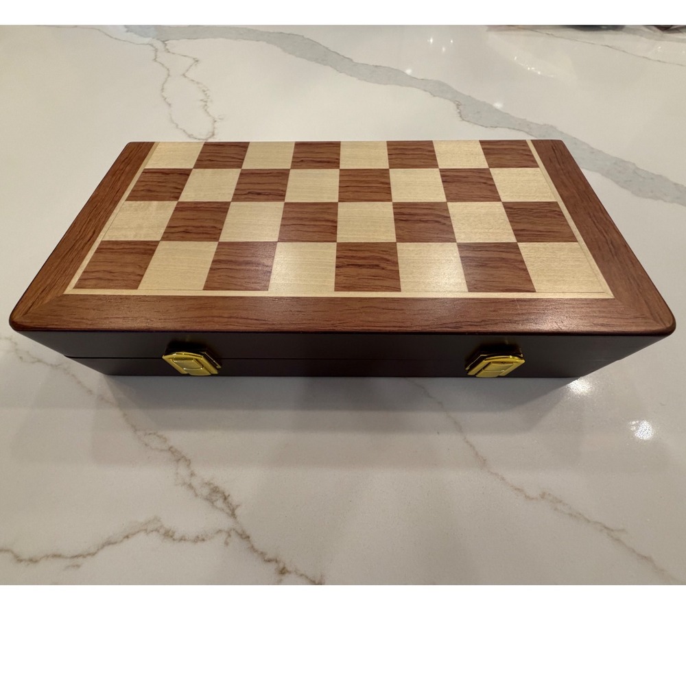 Chess Academy Wooden Travel Chess Set Weighted Gold Silver Metal Pieces Case Bag